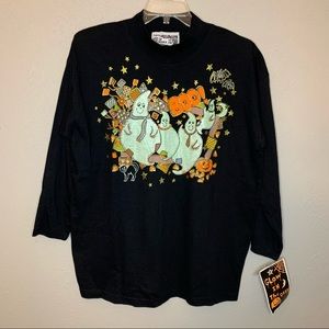 Vintage KWBL Halloween GITD Long Sleeve Womens Shirt One Size Ghosts Pumpkin Bat